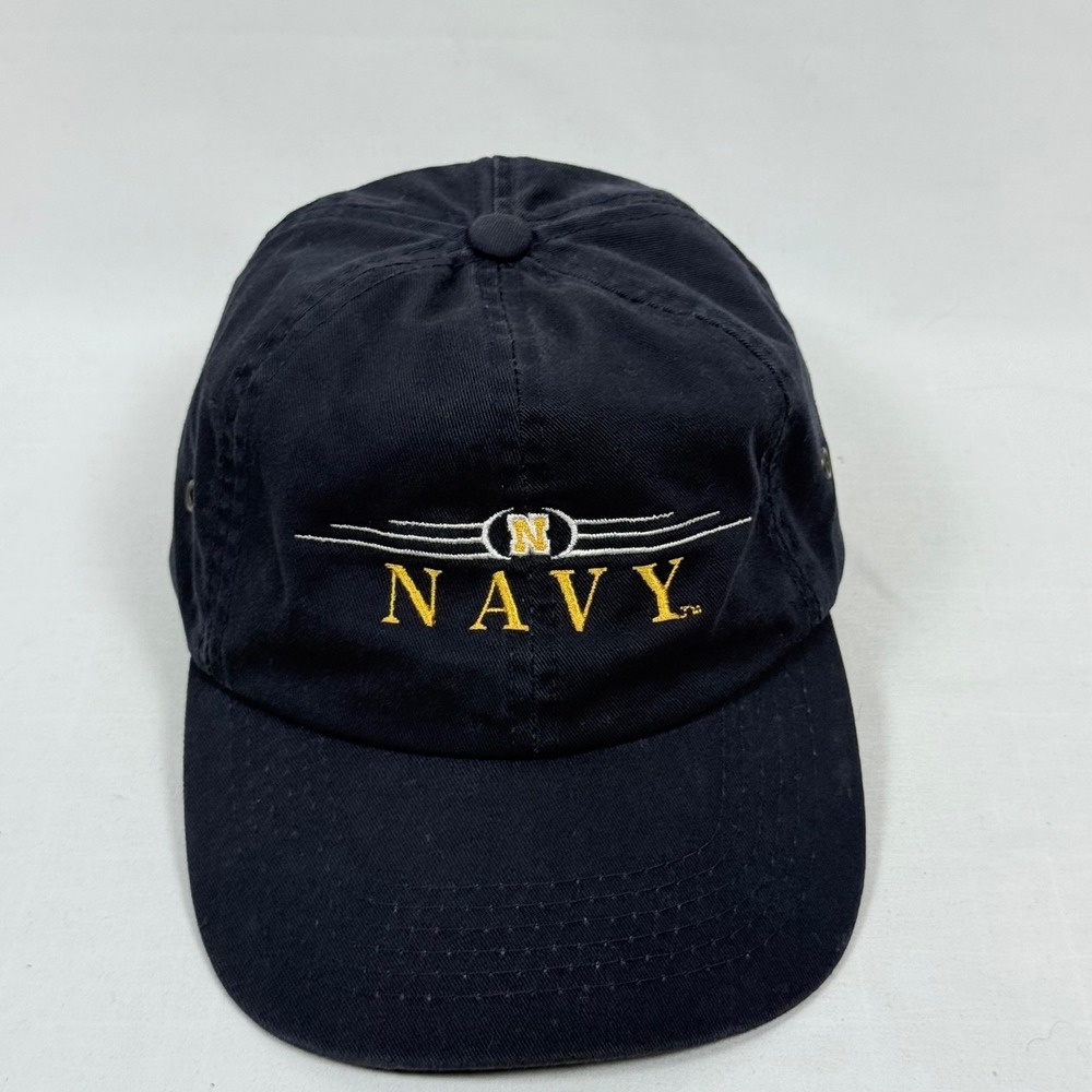 Vintage Navy Baseball Cap Hat Gold Embroidered Military Dad Adjustable Strapback - Picture 2 of 10